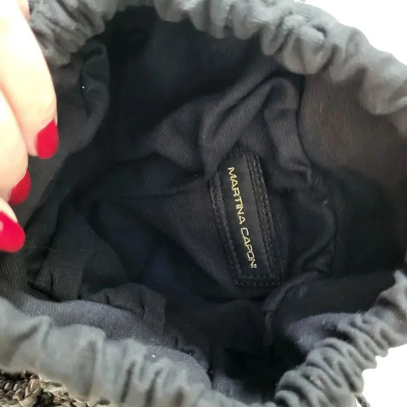 NWT $297 Martina Caponi Braided 2Way Hand Bag/Leather W Linen Black NEW … - Picture 4 of 13